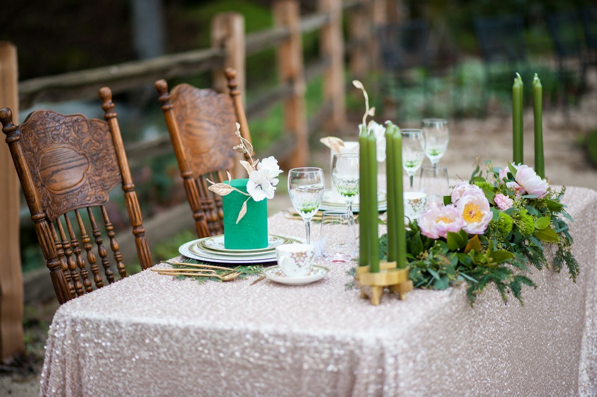 A candlelit dining table set with flowers for the evening dinner
